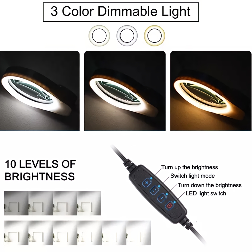 Lampara de Mesa o Escritorio con Lupa. Lente de Cristal X5 de Ø95 mm, Brazo Giratorio, Luz Regulable con 3 Tonos de luz, con Base y Abrazadera. Blanco - Imagen 9