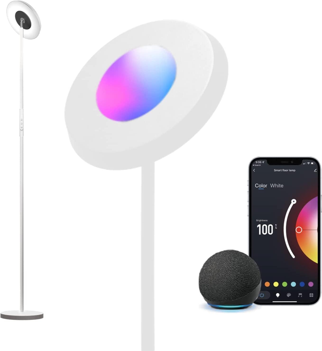 Pie de salón SMART, WI-FI + sensor táctil + APP control, regulable, 3000K- 6000K + RGB 25W, lacado BLANCO MATE