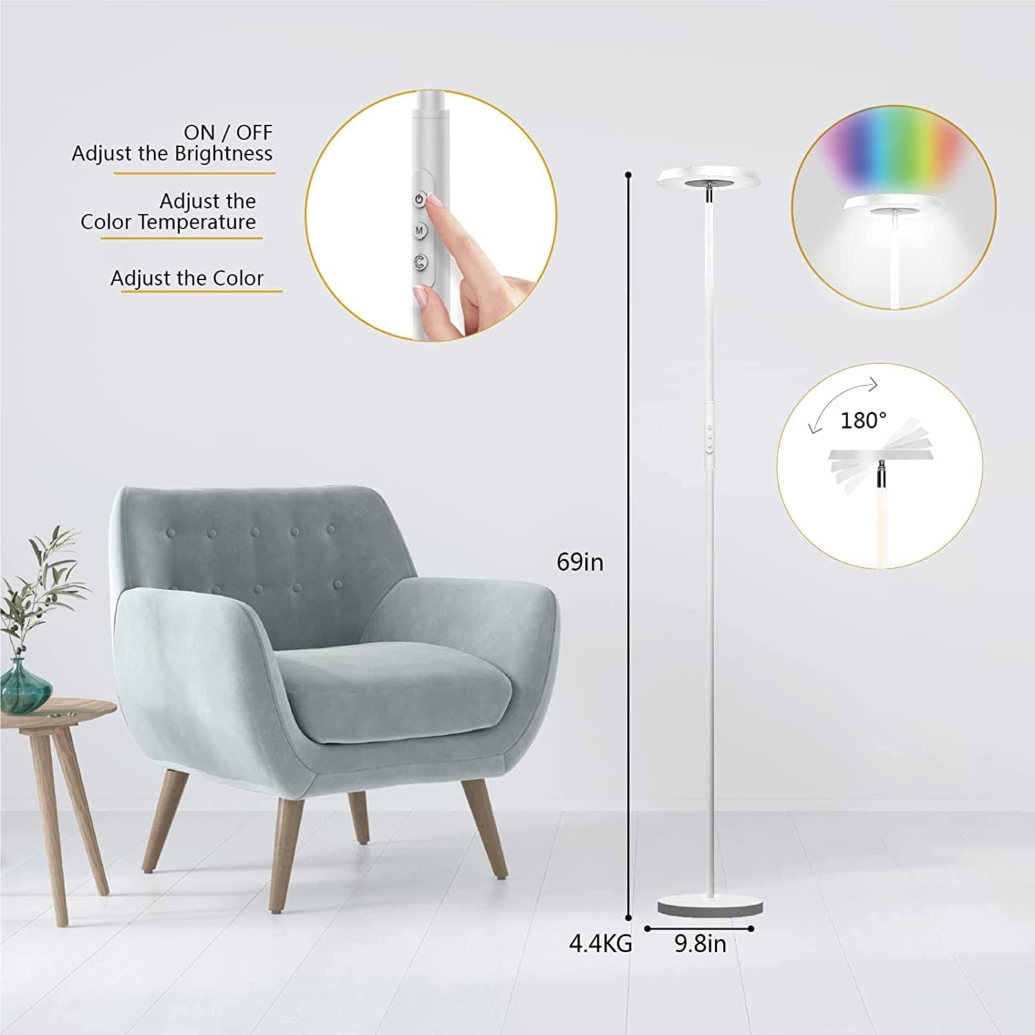 Pie de salón SMART, WI-FI + sensor táctil + APP control, regulable, 3000K- 6000K + RGB 25W, lacado BLANCO MATE - Imagen 4