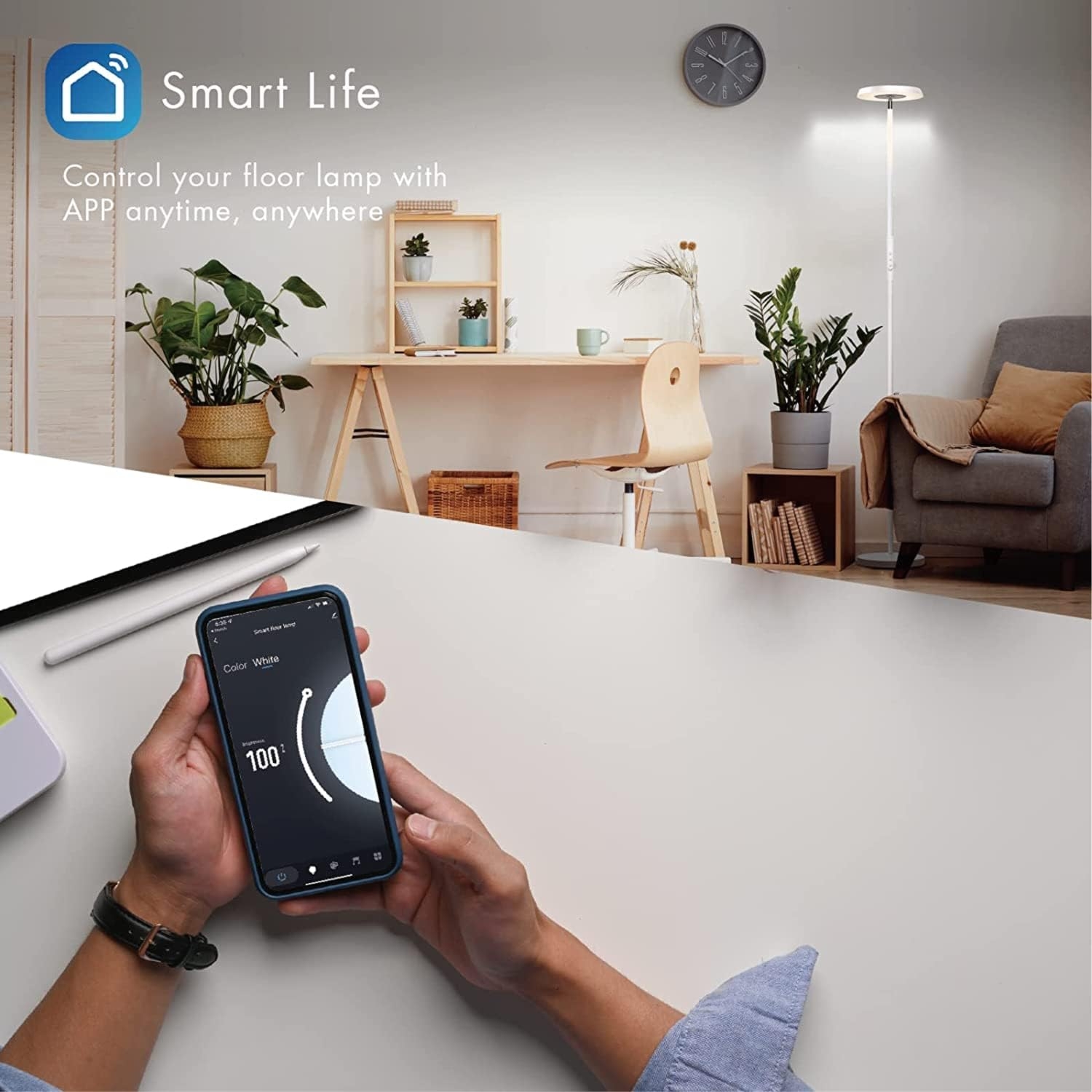 Pie de salón SMART, WI-FI + sensor táctil + APP control, regulable, 3000K- 6000K + RGB 25W, lacado BLANCO MATE - Imagen 10