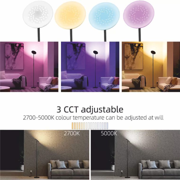 Pie de salón SMART, WI-FI + sensor táctil + APP control, regulable, 3000K- 6000K + RGB 25W, lacado NEGRO Mate - Imagen 9