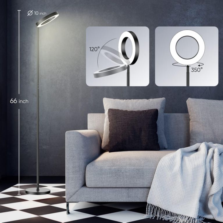 Pie de salón SMART, WI-FI + sensor táctil + APP control, dimable 3000K- 6000K + RGB 42W NEGRO, - Imagen 4