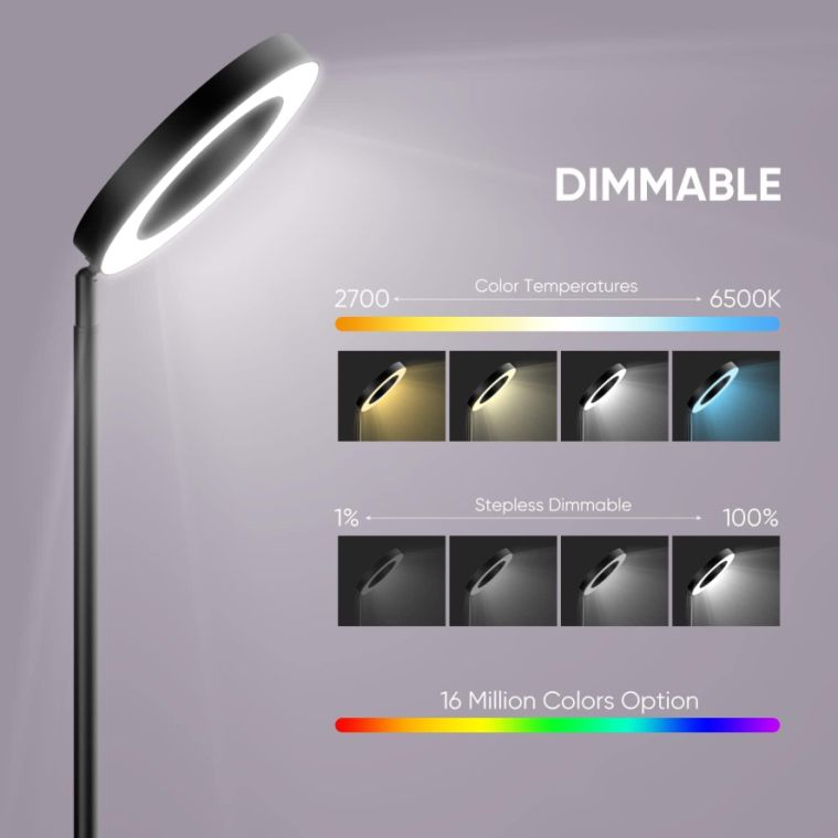 Pie de salón SMART, WI-FI + sensor táctil + APP control, dimable 3000K- 6000K + RGB 42W NEGRO, - Imagen 6
