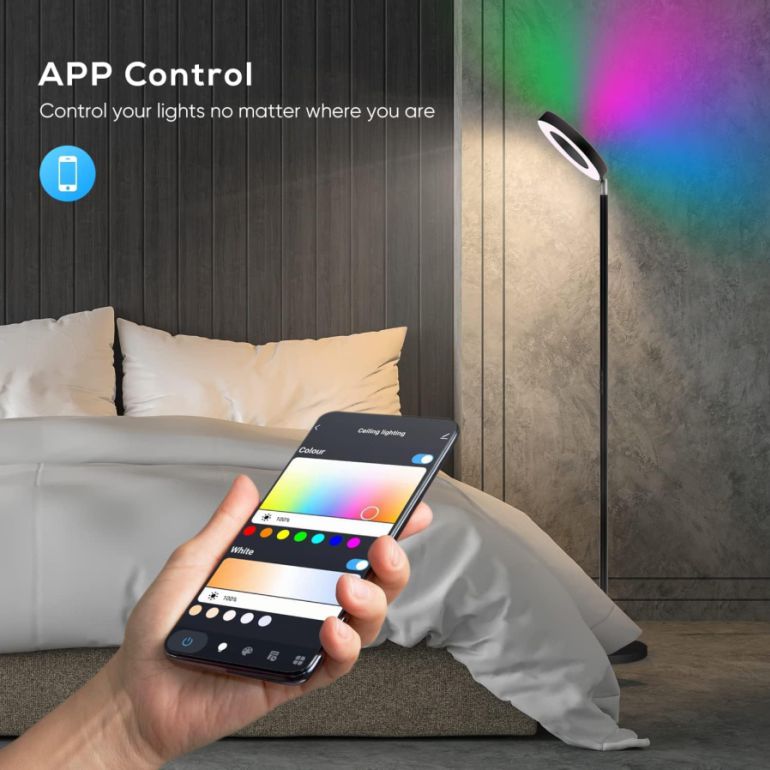6016 Nuevo Pie de salón SMART, WI-FI , sensor táctil + APP control, dimable 3000K- 6000K + RGB 42W BLANCO, - Imagen 8