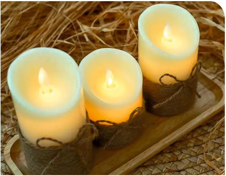 5027 Pack  de 3 velas LED de cera, color marfil y luz ámbar. Llama realística. - Imagen 6