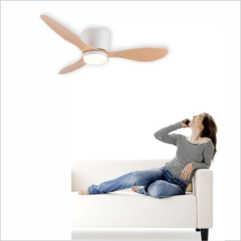 1054 Ventilador de techo con luz, silencioso DC, Blanco y madera, Ø 107cm, - Imagen 7
