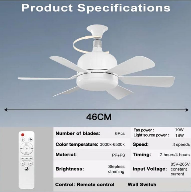 1055 Ventilador de techo con luz, silencioso DC. E27 BLANCO, Ø 46cm - Imagen 5