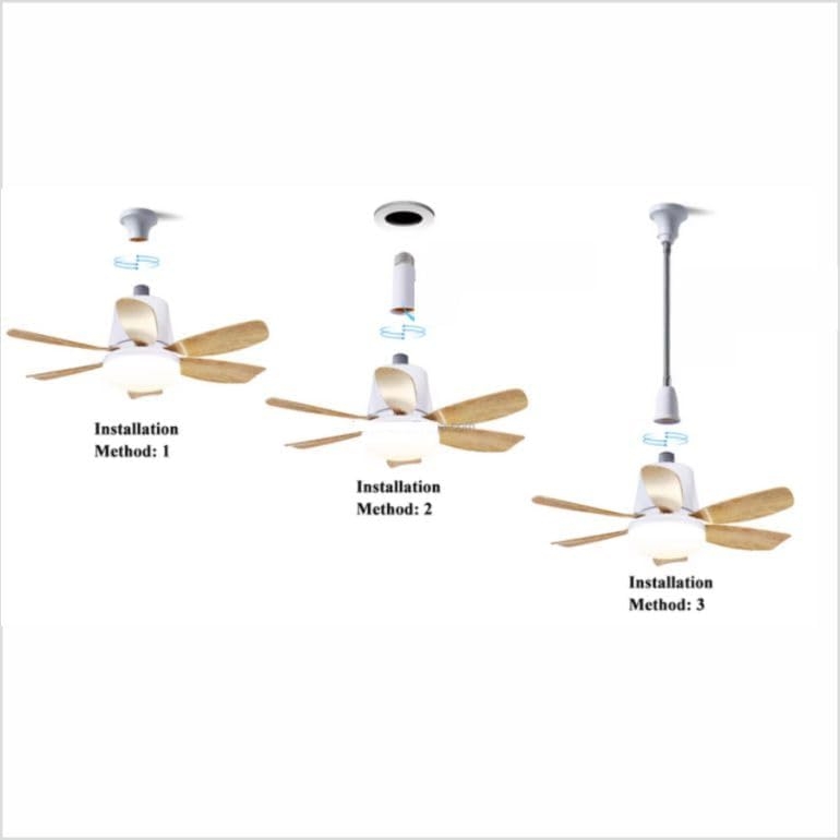 1057 Ventilador de techo con luz, silencioso DC, Blanco y madera, Ø 46cm, E27 - Imagen 6
