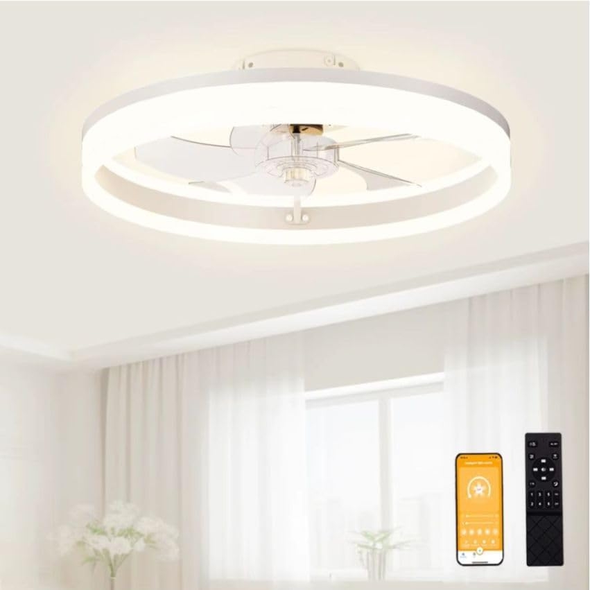 1049 Ventilador de techo con luz, silencioso DC, mando a distancia, BLANCO, Ø 50cm - Imagen 6