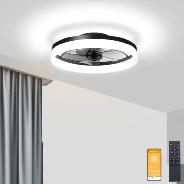 1050 Ventilador de techo con luz, silencioso DC, mando a distancia, NEGRO, Ø 50cm - Imagen 2