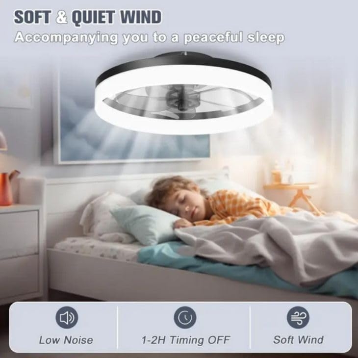 1050 Ventilador de techo con luz, silencioso DC, mando a distancia, NEGRO, Ø 50cm - Imagen 3