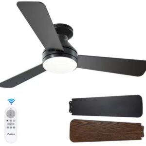 1061 Ventilador de techo con luz, Negro, Ø 107cm, Aspas reversibles.